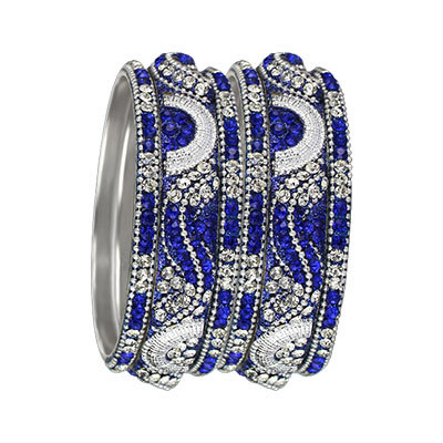 3D CRYSTAL BANGLES SET SILVER ROYAL BLUE