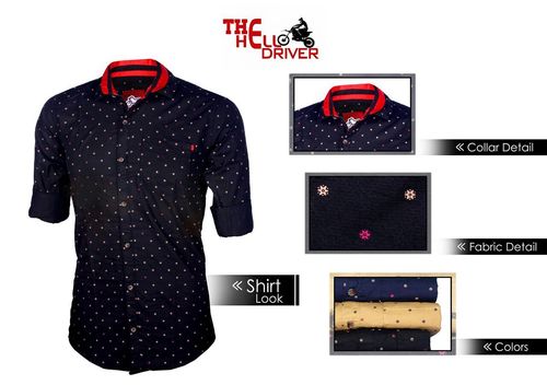 Shirt - Cotton Blend, Multiple Sizes, Navy Blue | Button Closure, Stylish Design, Soft Fabric, Comfortable Fit, Durable Material, Easy to Wash, Half Sleeves, Regular Fit, Printed Pattern