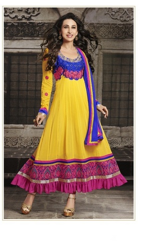 Karishma Kapoor yellow colour anarkali suit