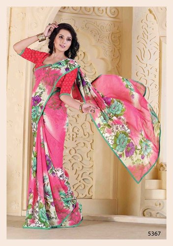 Low Range Exclusive Sarees - Floral Print, 5.5m Length X 1.1m Width X 0.5kg Weight | Lightweight Polyester, High Tear Strength, Easy to Care, Ethnic Feel