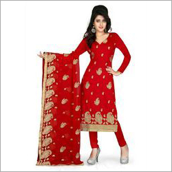 Chiffon Dupatta Suit Material - Chiffon, Customizable Size, Red | Lightweight, Embroidered, Shrink-Free, Comfortable