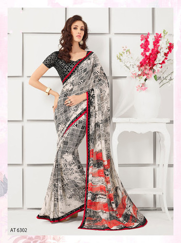 Famed Off White Georgette Saree