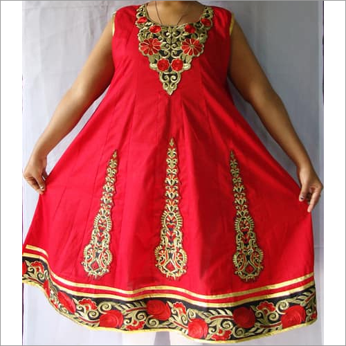 Red And Golden Embroidered Kurti
