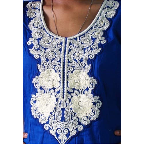 Long Blue Kurti Decoration Material: Laces