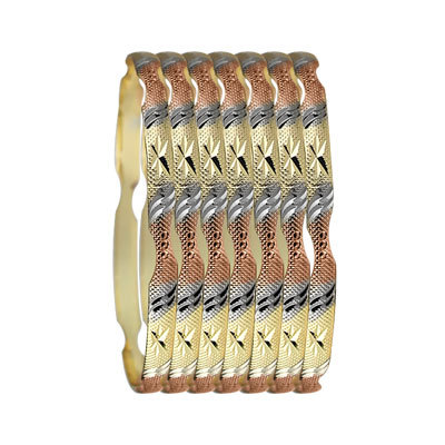 6MM TRI COLOR GOLD PLATED BANGLES