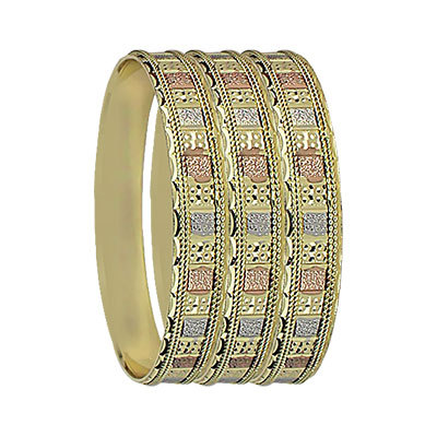 TRI COLOR GOLD PLATED BANGLES - Gold-Plated Metal, 60-70 mm Diameter, 0.5 Microns Plating | Tri-Color, Elegant Durable Design, Set of 4