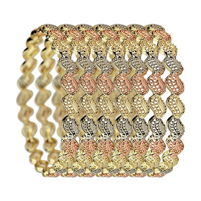 10MM Tri-Color Gold Plated Metal Alloy Bangles - 6-8 Pieces, Stylish Durable Elegant Design