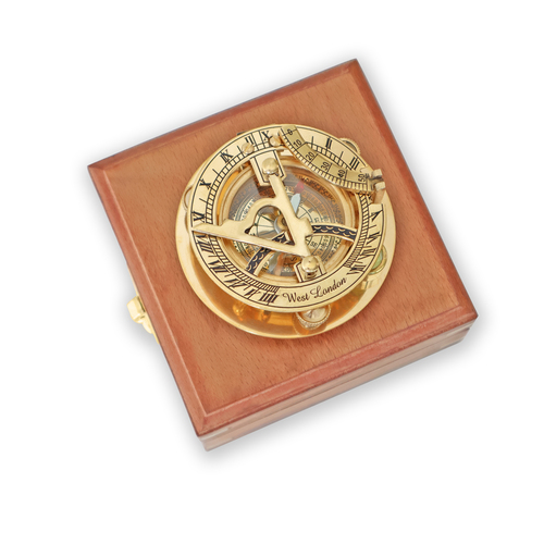 Handmade Brass Nautical Sundial Compass With Hexagon Wooden Box