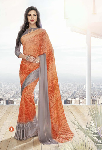 Efficacious Orange Georgette Sarees