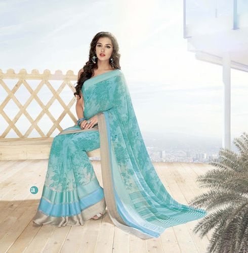 Efficacious Turquoise Georgette Designer Saree