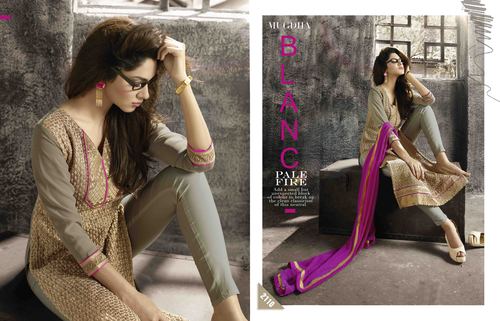 Mugdha Beige Georgette Embroidered Salwar Kameez - Georgette Fabric, Semi-Stitched, Beige & Pink Lace | Hand Embroidered, Elegant Design, Comfortable Fit