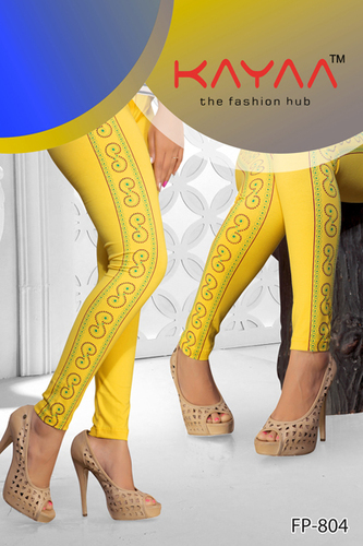 Yellow Velly Side Printed Lycra Leggings