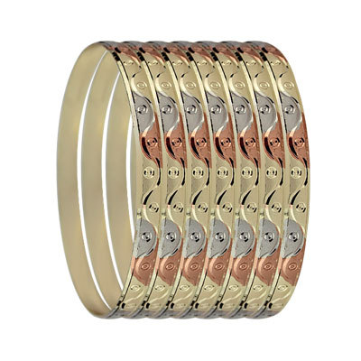 6MM Tri-Color Gold Plated Metal Indian 7 Days Bangles - Stylish, Durable, Traditional Festive Wear