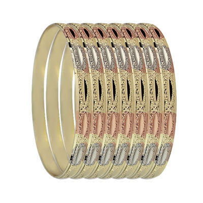 6MM Tri Color Gold Plated Indian Bangles Set - Metal Alloy, 60mm Diameter, 7 Pieces