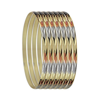 6MM Tri Color Gold Plated Indian 7 Days Bangles - Metal Alloy, 6mm Diameter, Stylish Durable Set