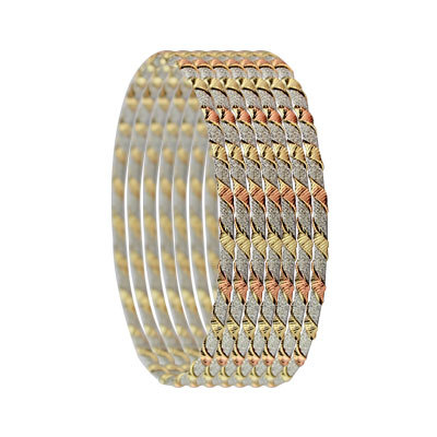 4MM Tri Color Gold Plated Bangles - Metal Alloy, 4MM Diameter, Tri-Color Design, Stylish Durable Accessory