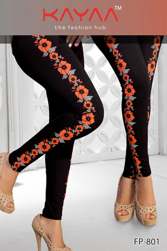 Black Velly Side Printed Lycra Leggings