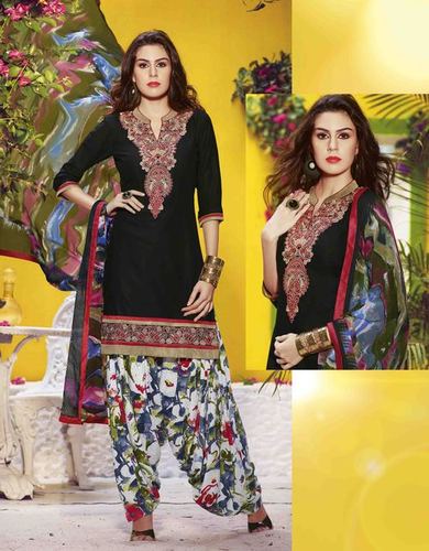 Black Embroidered With Multicolor Patiyala Suit
