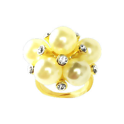 GOLD PLATED RING - Gold Plated, Size 7, 10 Microns Plating | Elegant Design, Diamonds, 6-8mm Pearls
