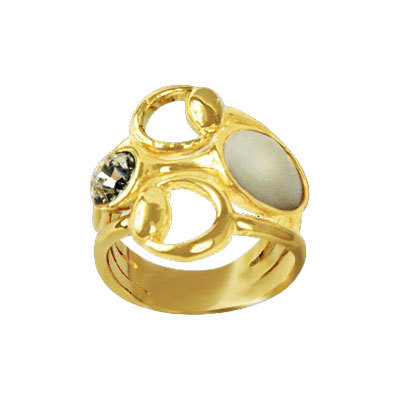Gold Plated Ring - Gold Plated, Variable Size, Polished Finish | Elegant Design, Pearl & Crystal, Durable Material