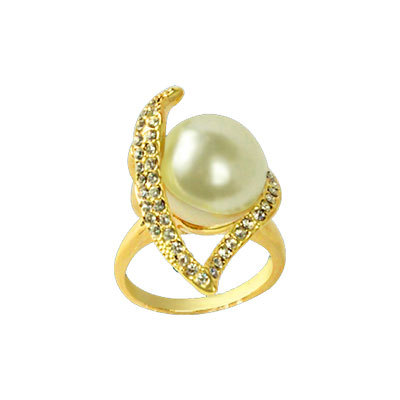 GOLD PLATED RING - Gold Plated, Size 7-10, Pearl Accent | Elegant Design, Luxury Look, Fine Detailing, High Polish Finish