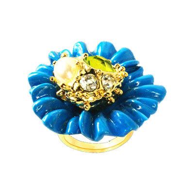 Gold Plated Ring - Gold Plated, Size 7, Blue | Elegant Design, Gemstone Accents, High Polish Finish