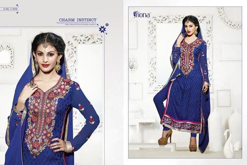 FIONA AMYRA, Georgette Blue Suit 9-Piece Album, Embroidered Elegant Trendy Design