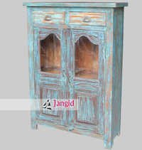 Antique Indian Wooden Glass Almirah 