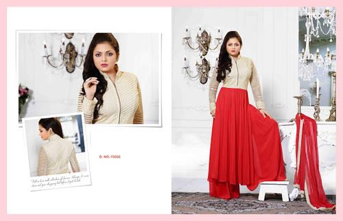 MADHUBALA RED GEORGETTE ON NET ANARKALI SUIT