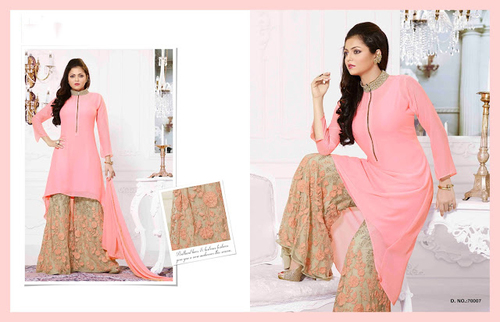 PINK GEORGETTE ON NET PALAZZO SUIT