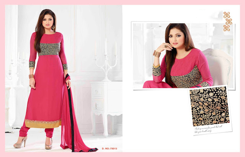 MADHUBALA Magenta Georgette Anarkali Suit - Pure Chiffon Dupatta, Patch Border & Zari Work, Customizable Up to Size 42