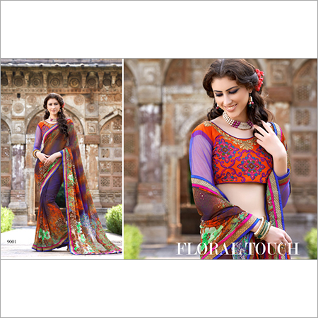 Crepe Silk Printed Saree black And White