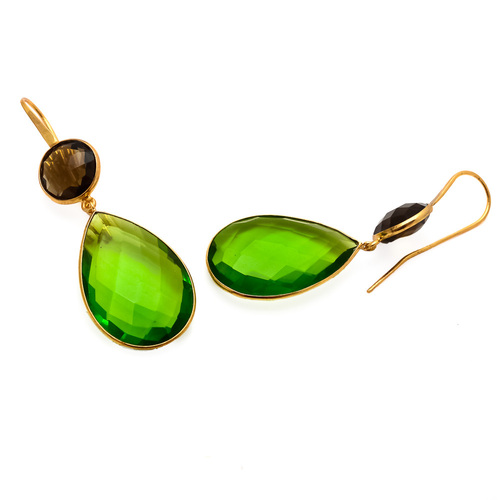 Pear Peridot Quartz & Smoky Topaz Gemstone Earring