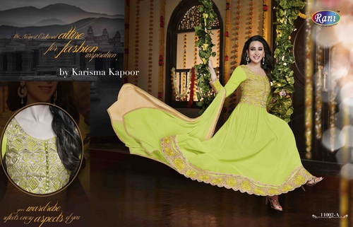 Light Green Embroidered Anarkali Suit - Georgette Fabric, Floor Length, Includes Bottom and Dupatta, Elegant Design