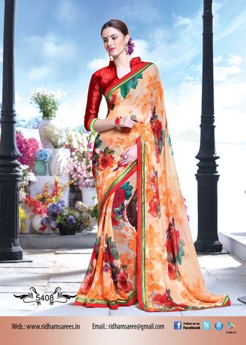 Occasion Sarees - Georgette, 5.5 Meters, Orange | Stylish Designs, Digital Print, Lightweight, Easy Wash, Perfect Fit