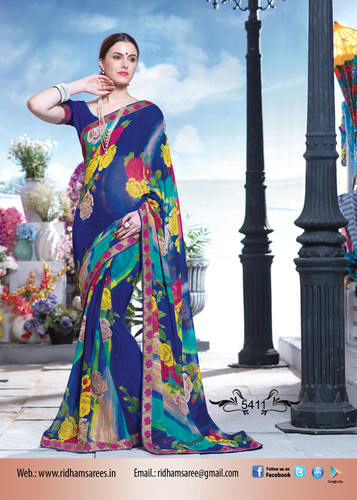 Traditional Sarees - Georgette, 5.5 Meters, Blue | Stylish, Lightweight, Durable, Washable