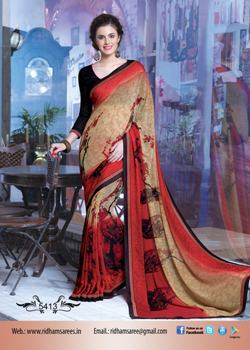 Georgette Indian Sarees - Georgette, 5.5 Meters, Red | Elegant Designs, Lightweight, Durable, Comfortable