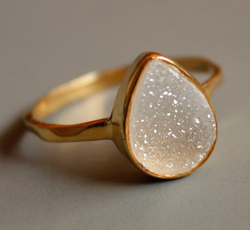 Pear White Druzy Gemstone Ring