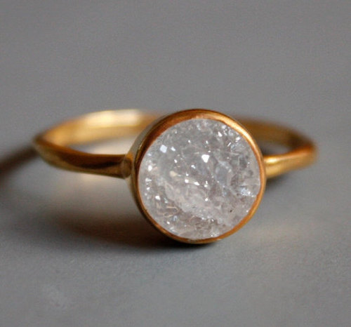 Round White Druzy Gemstone Ring