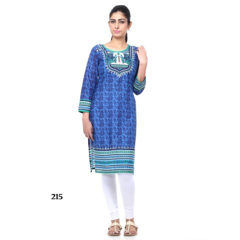 Blue Stylish Kurti - Cotton, Multiple Sizes, Blue | Floral Embroidery, Stylish Design, Comfortable Fit
