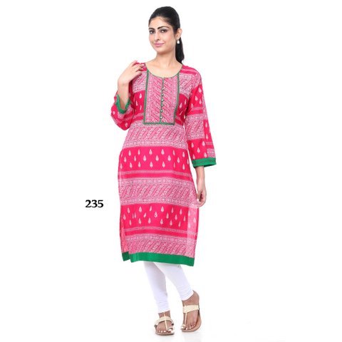 Pink with Green strip Kurti