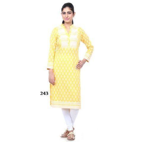 Yellow with white strip Kurti