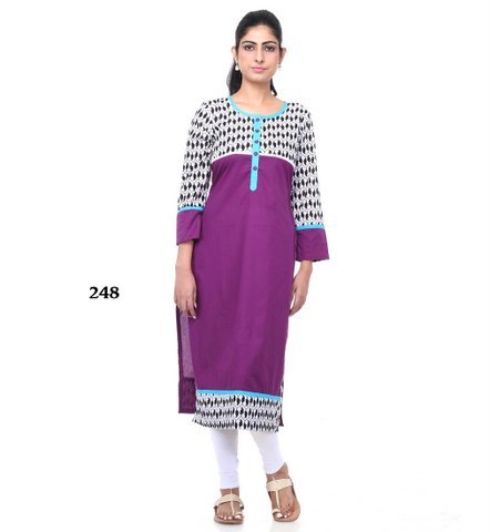 Dark Purple Kurti - Cotton Blend, Knee Length, Purple | Stylish Design, Comfortable Fabric, Perfect Fit, Durable Material, Easy to Maintain, Striped Pattern, Round Neck, Three-Quarter Sleeve, Multiple Sizes