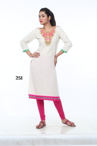 White with Red Strip Kurti