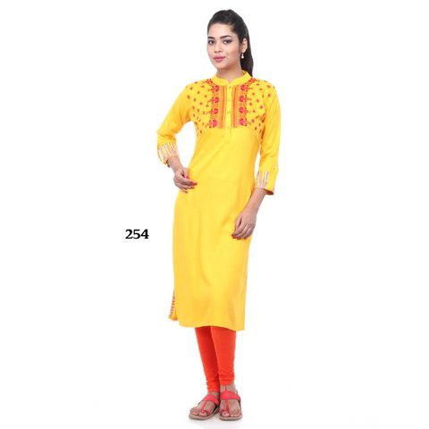 Dark Yellow & Red Strip Kurti