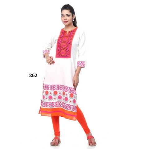 White with Red Printed Kurti
