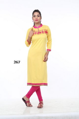Fully Yellow with Red Lining Kurti