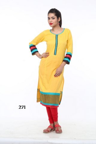 Yellow with Blue Strips Kurti