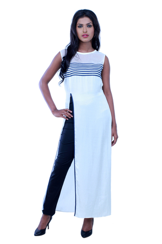 Long Navy Blue Stripes Kurti