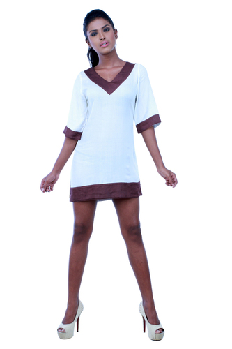 Brown Border White Kurti